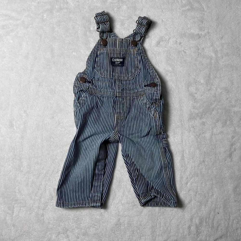 Vintage OshKosh B'Gosh Vestbak Overalls Blue Stripes Denim 6 mos Train Conductor